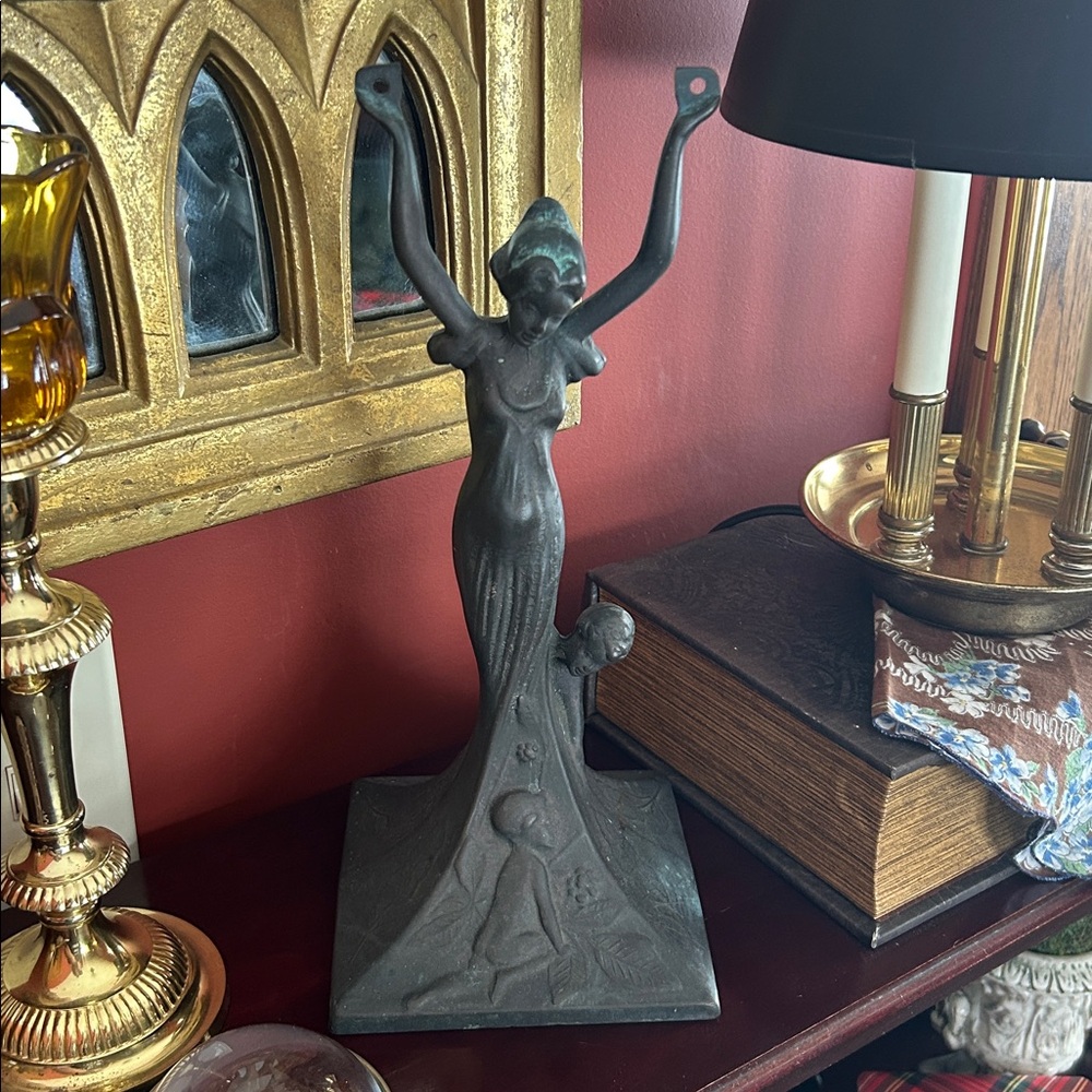 Antique Art Nouveau Bronze Figural Vanity Mirror Base - Picture 9 of 9